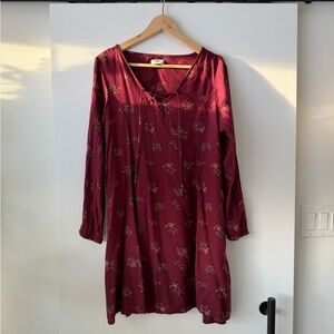 Maroon Long Sleeve Floral Dress